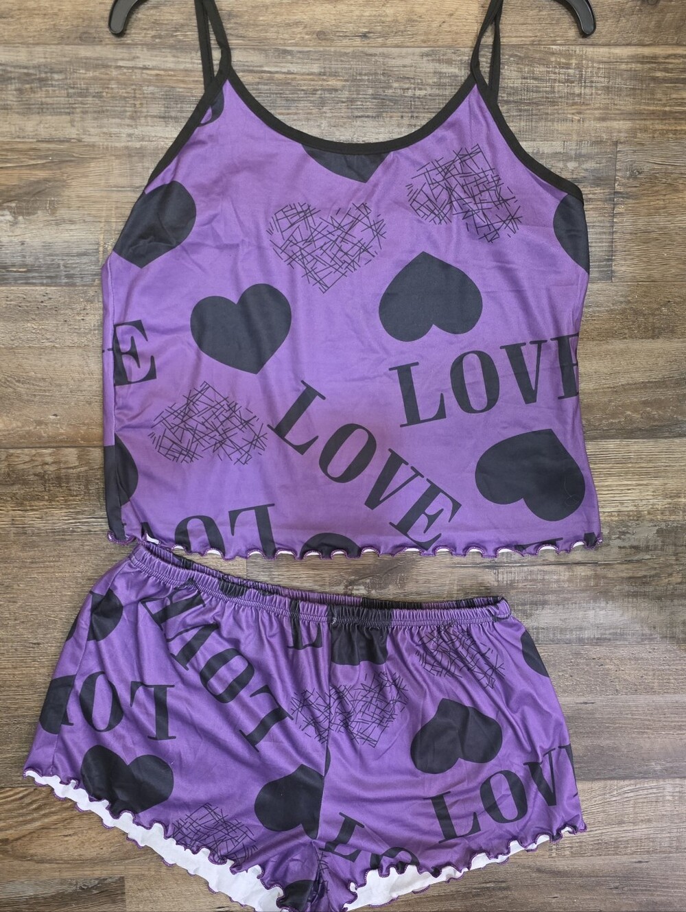Purple 'Love' Heart Print Women's Pajama Cami & Short Set
